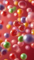 Colorful assortment of floating spheres on a vivid background creates a whimsical and playful atmosphere photo