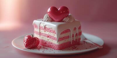 Delightful heart-shaped cake served on a plate with decorative elements for a special celebration photo