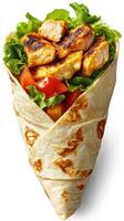 Grilled chicken wrap with fresh vegetables in a tortilla cone prepared for a quick meal photo