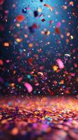 Colorful confetti falling against a dark background creates a festive atmosphere during a celebration event photo