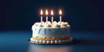 Celebrate with a delightful cake featuring four lit candles in a dark setting during a special occasion photo
