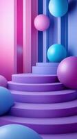 Colorful abstract staircase design featuring large spheres and contrasting hues in a modern artistic setting photo