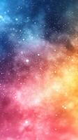 Vibrant cosmic nebula showcasing colorful swirls of blue, pink, orange, and white against a starry backdrop in deep space photo