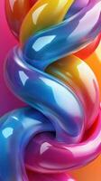 Colorful glossy twisted strands create an eye-catching abstract art piece in vibrant hues photo
