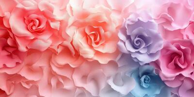 Beautiful arrangement of colorful roses in various shades and textures showcasing elegance and charm photo