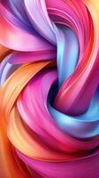 Colorful swirling fabric in vibrant hues creates an abstract art piece in a dynamic and flowing design photo