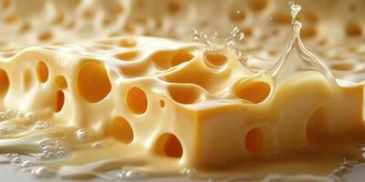 Melting cheese with bubbles and liquid on surface creates a savory display of flavor and texture photo