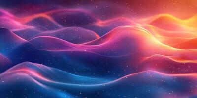 Colorful abstract landscape with flowing waves and luminous gradients at sunset photo