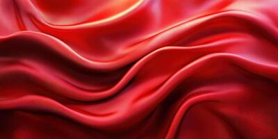 Elegant red satin fabric flowing smoothly with soft, graceful folds and curves under warm lighting photo