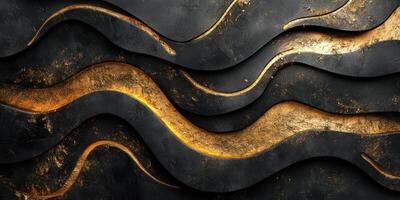 Elegant abstract design featuring flowing waves of gold and black textures in a modern artistic arrangement photo