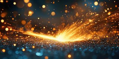 Bright sparks illuminate a dark background in an energetic display of light and color photo