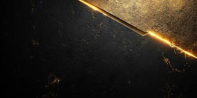 Elegant golden light contrast on textured black surface creates a striking visual effect in an artistic design photo