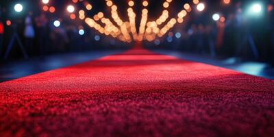 Red carpet event in a glamorous venue with bright lights and an excited crowd photo