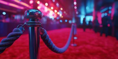 Red carpet event featuring velvet ropes and vibrant lighting during a prestigious evening ceremony photo