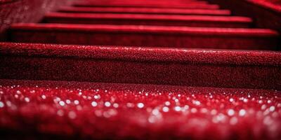 Red carpet leading upward in a glamorous setting during an evening event photo