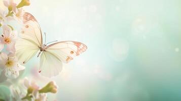 butterfly with flowers on a spring blurred background with free space photo