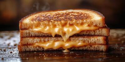 Deliciously melted cheese between perfectly toasted bread layers in a comforting dish photo