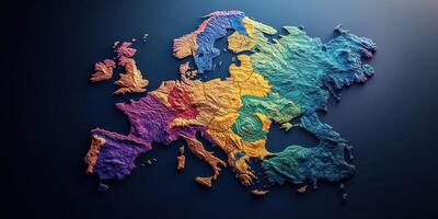 Colorful topographic map of Europe highlighting geographical features and elevations photo