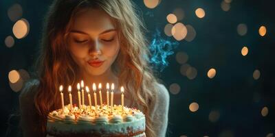 Celebrating a special birthday with a beautifully decorated cake and glowing candles in a festive atmosphere photo