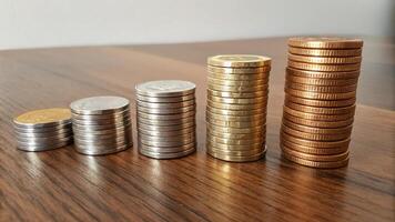 a stack of coins and a stack of coins photo