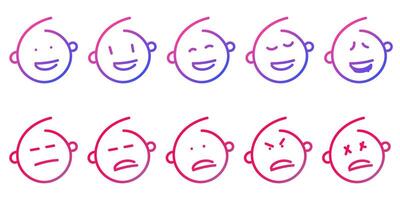 Set of outline emoticon face icons. Black line emoji collection, ideal for messaging, social media, or communication themes. vector