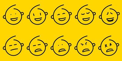 Collection of black line emoticon face icons. Great for messaging, communication, or social media projects. vector