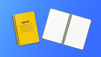 Notebook featuring a vertical spring. Notepad with blank white sheets, ideal for writing, drawing, or brainstorming themes. vector