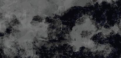 Abstract dark grunge texture with black and gray watercolor stains, cracks, and distressed details. vector