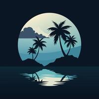 Serene Island Scene with Palm Trees in a Classic Black and White Design vector