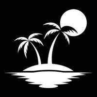Minimalist Tropical Island Silhouette with Palm Trees and Ocean Waves vector