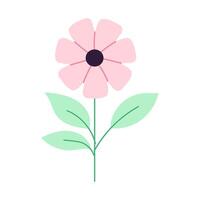 A pink flower with green leaves. The flower is the main focus of the image. The flower is drawn in a stylized way, giving it a unique vector