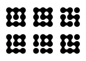Circle metaball square icon. Connected dots merge together into blob shape. Nerve cells dividing morphing science pattern. Chemical grid structure sprayed geometric element vector
