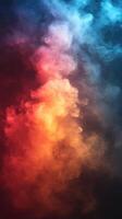 Colorful smoke swirling in abstract patterns creates a vibrant atmosphere in a dark setting photo