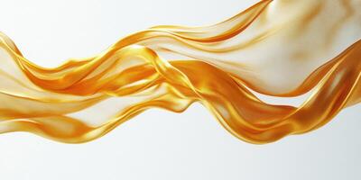 Flowing golden silk fabric gracefully draped against a bright background photo