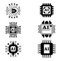 AI Chip Icon Set Line and Glyph AI Processor Chip Artificial Intelligence Microchip Icons vector