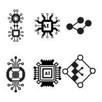 AI Chip Icon Set Line and Glyph AI Processor Microchip Icons for Artificial Intelligence Designs vector