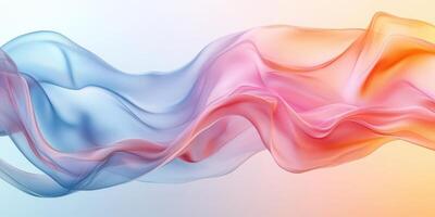 Colorful flowing fabric in soft waves with a gradient from blue to pink in a serene background atmosphere photo