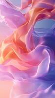 Colorful silk fabric flowing gracefully in soft waves at sunrise photo