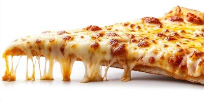 Delicious cheesy pizza slice with gooey melted mozzarella, tempting food lovers everywhere photo