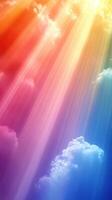 Colorful rays of light shining through fluffy clouds create a stunning atmospheric display during a serene sunset photo