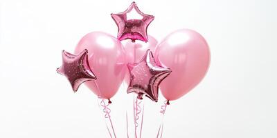 rosado globos y en forma de estrella decoraciones crear un festivo atmósfera para un celebracion o fiesta evento foto