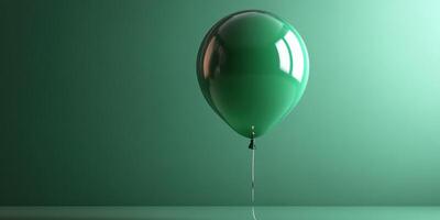 Green balloon floating against a textured background with subtle lighting photo