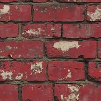 Weathered Red Brick Wall with Peeling Paint photo