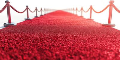 Elegant red carpet pathway leading to a prestigious event location under bright sunlight photo