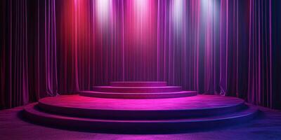 Vibrant stage setup with colorful lighting for a performance in an indoor venue photo