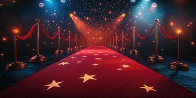 Red carpet event with bright lights and a glamorous atmosphere in a festive setting at night photo