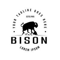Vintage Design Logo with Bison Silhouette in Mountains. design logo label template vector