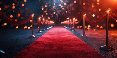 Red carpet event welcoming celebrities at night with bright lights and festive atmosphere photo