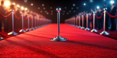 Red carpet event with bright lights and eager attendees welcoming celebrities at an exclusive gathering photo