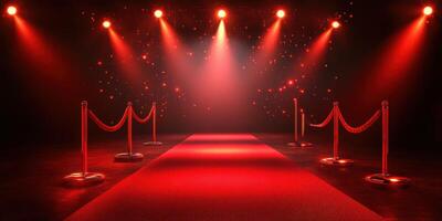 Luxurious red carpet event with elegant lighting creating a glamorous atmosphere for special arrivals and celebrations photo